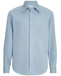 Brunello Cucinelli - Lightweight Denim Shirt With Italian Collar And Chest Pocket - Lyst