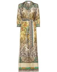 Pierre Louis Mascia - Aloe Belted Silk Midi Shirt Dress - Lyst