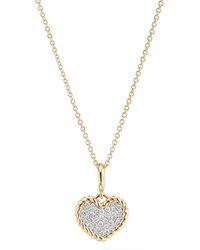 David Yurman - 18kt Yellow Gold Cable Collectibles Heart Diamond Necklace - Lyst