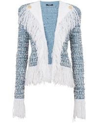 Balmain - Chaquetas de tweed denim con borde flecos - Lyst
