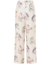 Moschino - Horse-Print Silk Trousers - Lyst