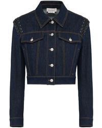 Alexander McQueen - Lace-up Cropped Denim Jacket - Lyst