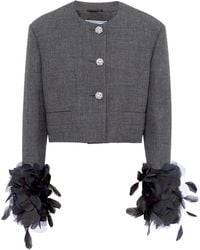 Prada - Chaqueta con ribete de plumas - Lyst