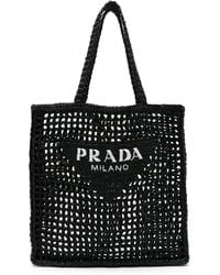 Prada - Triangle-Logo Raffia Tote Bag - Lyst