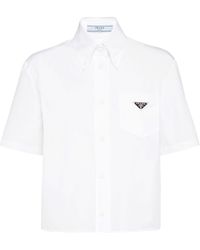 Prada - Cotton Poplin Logo Shirt - Lyst