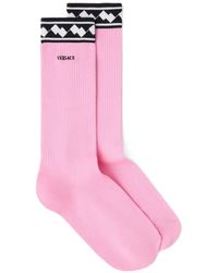 Versace - Embroidered Cotton Jacquard Ribbed Socks - Lyst