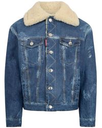 DSquared² - Frosted Shearling-Collar Denim Jacket - Lyst