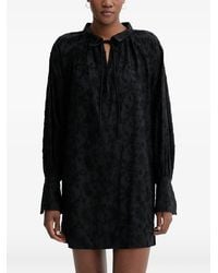 Munthe - Betulli Floral-Embroidered Long-Sleeved Tie-Neck Mini Dress - Lyst