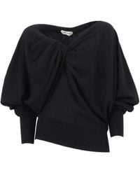 Alberta Ferretti - Draped Twisted Front Top With Voluminous Sleeves - Lyst