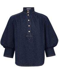 Zimmermann - Billow-Sleeve Denim Blouse - Lyst