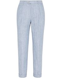 Brunello Cucinelli - Stripe-pattern Linen Tapered Trousers - Lyst