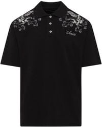 Amiri - Floral-Embroidered Polo Shirt - Lyst