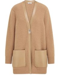 Ferragamo - Longline Cardigan With Leather Trims - Lyst