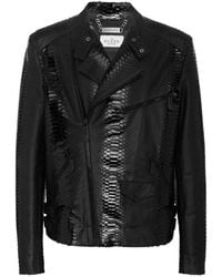 Philipp Plein - Leren Bikerjack Met Pythonprint - Lyst