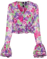 ROTATE BIRGER CHRISTENSEN - Floral-Print Cropped Blouse - Lyst