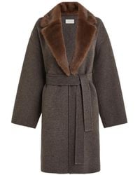 P.A.R.O.S.H. - Fur-Collar Belted Single-Breasted Coat - Lyst