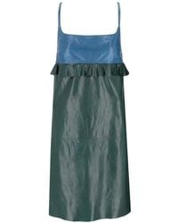 LA ROSE - Ruffled Leather Midi Dress - Lyst