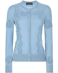 Dolce & Gabbana - Cashmere And Silk Cardigan With Lace Inlay - Lyst