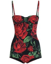 Dolce & Gabbana - Rose-Print Balconette One-Piece Swimsuit - Lyst