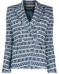 Balmain Doppelreihiger Tweed-Blazer - Blau