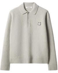 Maison Kitsuné - Ribbed-Knit Fox-Patch Polo Shirt - Lyst