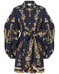 CAMILLA - Taurus Rising-Print Belted Shirt Mini Dress - Lyst