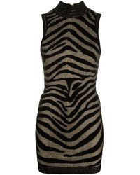 Balmain - Sleeveless Zebra Print Knit Short Dress - Lyst