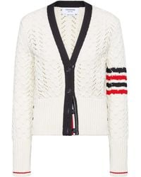Thom Browne - Cable Pointelle Stitch Merino Wool 4-Bar Cardigan - Lyst