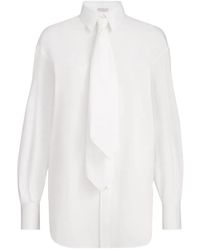 Brunello Cucinelli - Stretch Cotton Poplin Shirt With Tie And Monili - Lyst