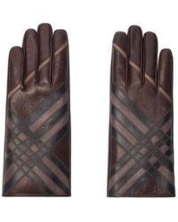 Burberry - Check-Pattern Leather Gloves - Lyst