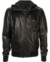 Dolce & Gabbana - Logo-Tag Leather Jacket - Lyst