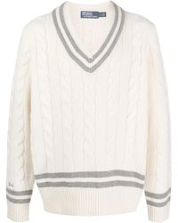 Polo Ralph Lauren - Tipped V-Neck Cable-Knit Jumper - Lyst