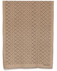 Twinset - Sciarpa Con Stampa Logo E Frange - Lyst