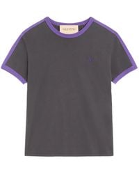 Valentino Garavani - Cotton T-Shirt With Crew Neck, Contrasting Side Bands And Vlogo Embroidery - Lyst