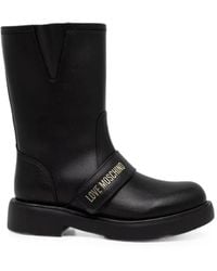 Love Moschino - Logo-Strap Leather Boots - Lyst