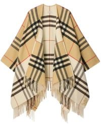 Burberry - Checked Fringed Cape - Lyst