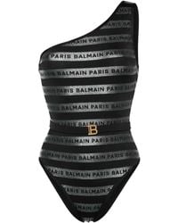 Balmain - One-shoulder Logo-print Swimsuit - Lyst