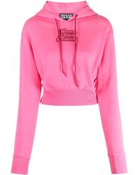 Versace - Logo-embroidered Cropped Hoodie - Lyst