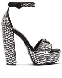 Prada - Logo Crystal-embellished Platform Ankle-strap Sandals - Lyst