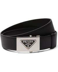 Prada - Triangle-Logo Saffiano Belt - Lyst