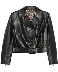 ADRIANNA FERETTI - Belted Leather Biker Jacket - Lyst