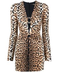 Roberto Cavalli - Leopard Print V-neck Minidress - Lyst