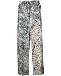 Fendi - Map-print Silk Trousers - Lyst