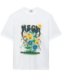 MSGM - Floral-Embellished Logo T-Shirt - Lyst