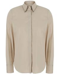 Brunello Cucinelli - Stretch Cotton Poplin Shirt With Shiny Collar - Lyst