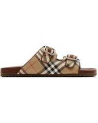 Burberry - Check And Leather Urchin Sandals - Lyst