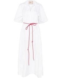 Plan C - Short-Sleeve Belt Midi Dress - Lyst
