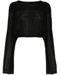 Rick Owens - Tops ,Zwart ,Zwarte Dolman Mouw Semi-Transparante T-Shirt - Lyst