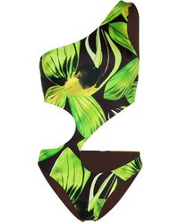 Louisa Ballou - Leaf-print One Shoulder Swimsuit - Lyst