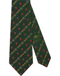 Gucci Corbata con doble G y motivo de fresas y piñas - Verde